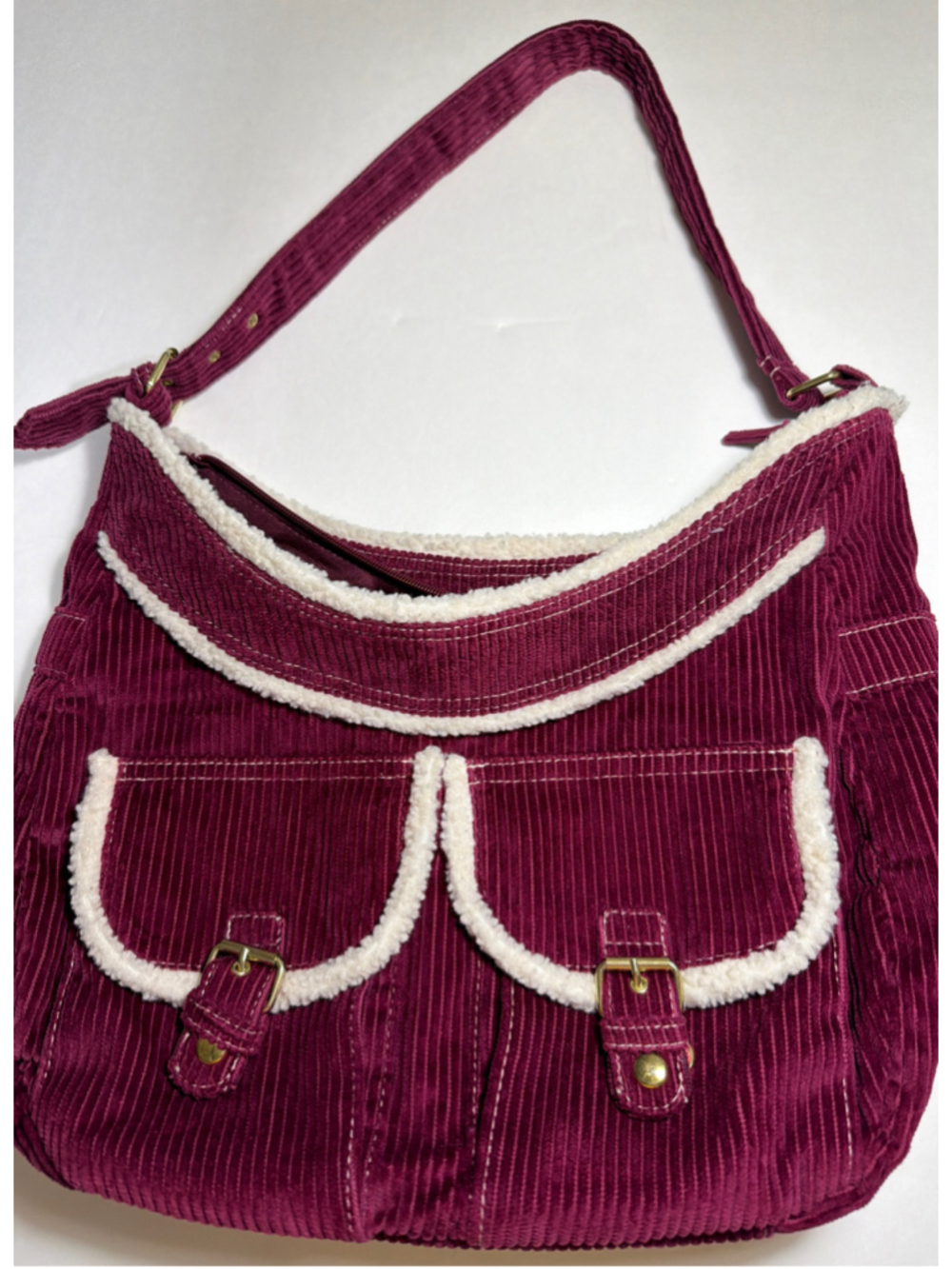 Corduroy Sherpa Shoulder Hobo Slouchy Bag Purse Tote Cozy Fall Festival Hippie